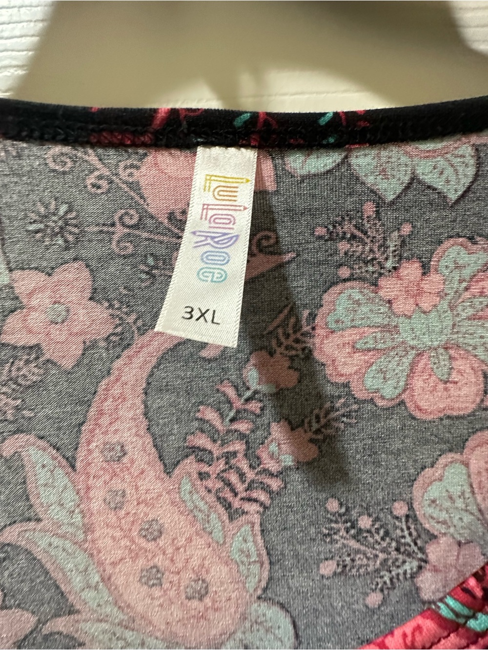 LuLaRoe Black Scoop Neck Long Sleeve Top with Pink & Teal Paisley - Picture 2 of 3